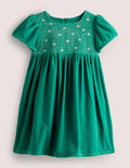 Smok-Partykleid aus Samt-Waldgrün