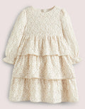 Gestuftes Spitzen-Partykleid-Vanille