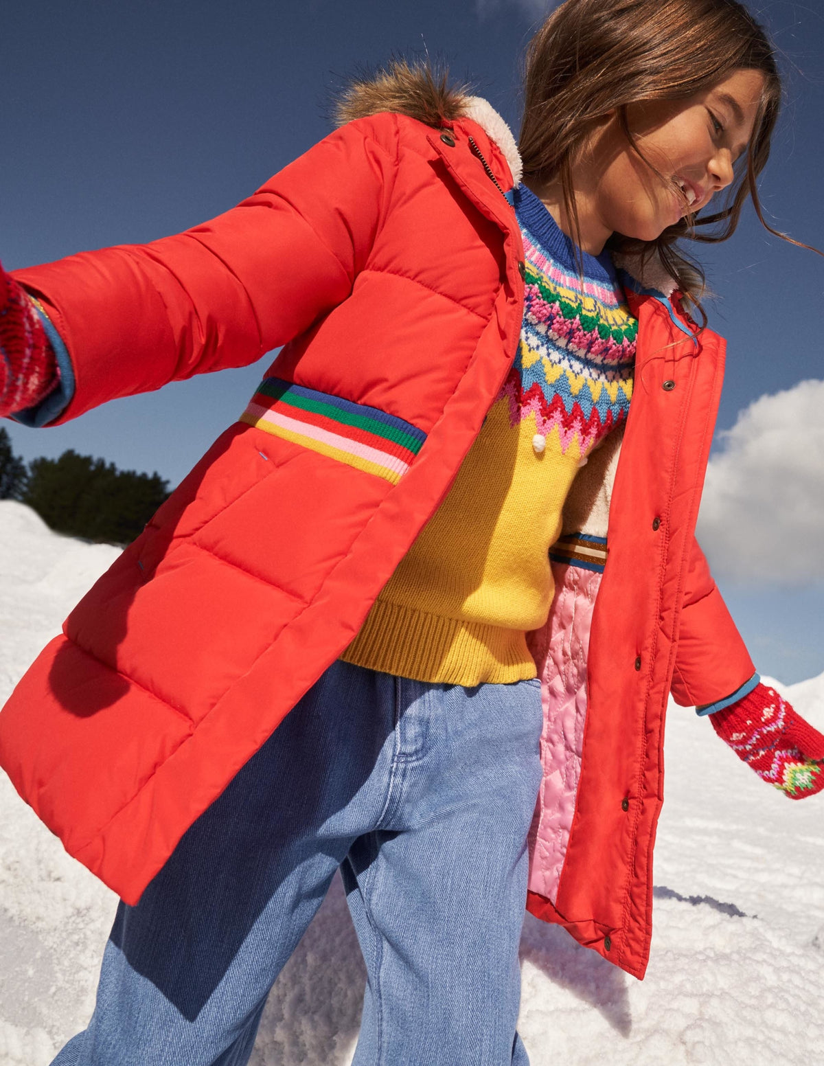 Taillierte Steppjacke-Erdbeerkuchenrot, Regenbogen-5