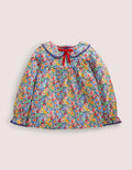 Weboberteil mit Kragendetail-Bunt, Blumenmuster