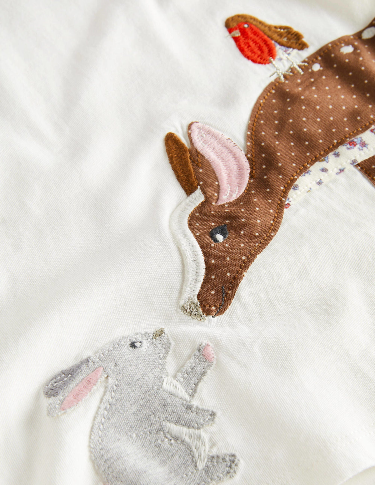 Pretty Appliqué T-Shirt-Ivory Woodland Animals-3