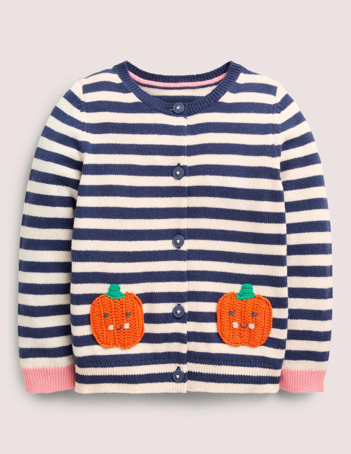 Navy Stripe Pumpkin Pockets Halloween Cardigan-Navy/Ivory Stripe Pumpkins - Image 1