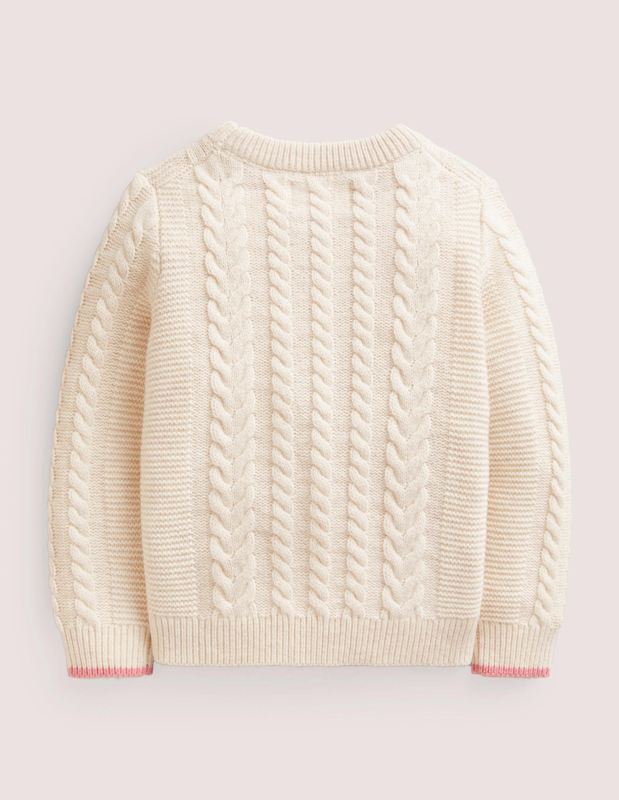 Bestickter Pullover mit Zopfstrickmuster-Ecru Meliert, Stickerei - Image 2