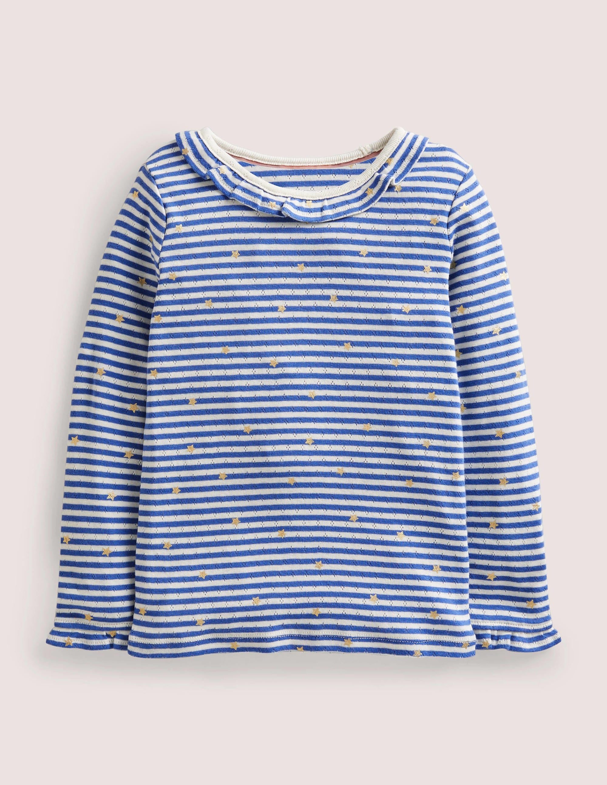 Sparkly Ruffle Pointelle Top-Elizabethan Blue/Ivory - Image 1