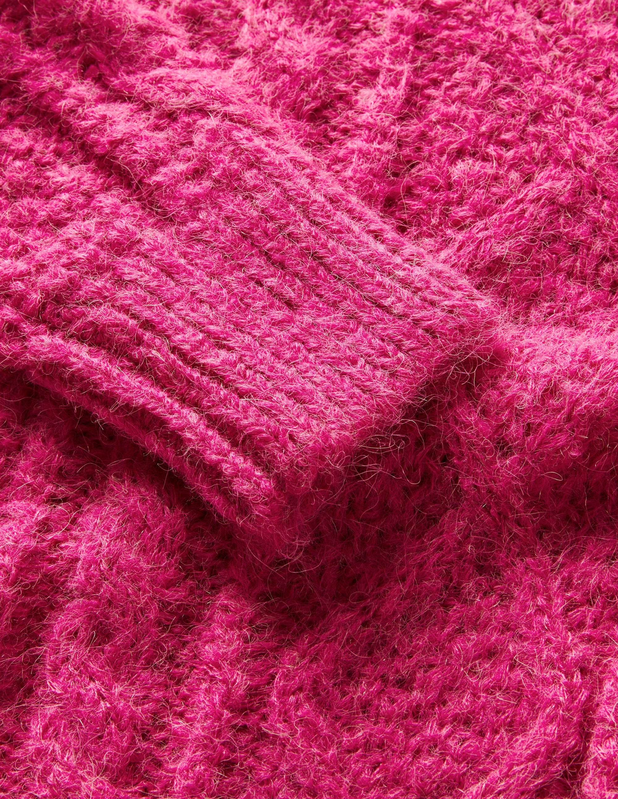 Zopfstrickpullover mit Rollkragen-Knallpink, Zopfmuster - Image 3