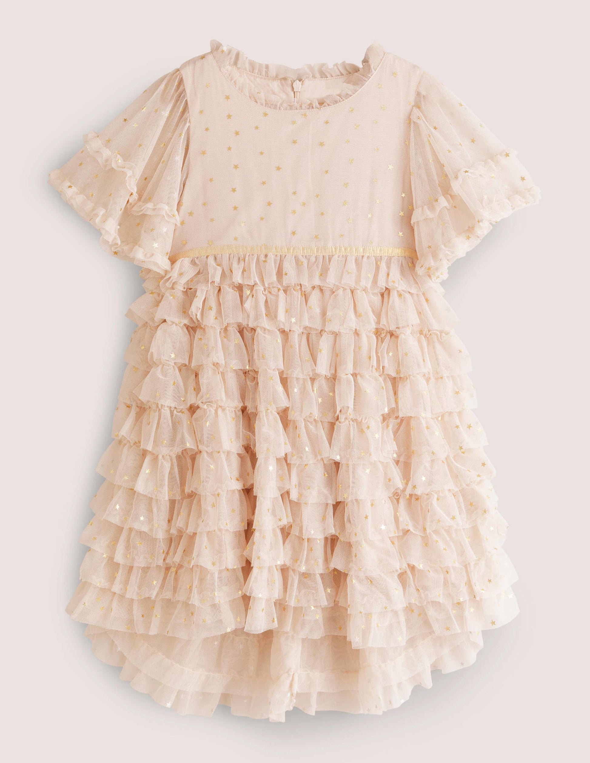 Ivory Gold Star Print Ruffle Tulle Party Dress-Braunrosa/Gold, Sterne-1