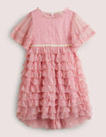 Pink Gold Star Print Ruffle Tulle Party Dress-Cameo-Rosa