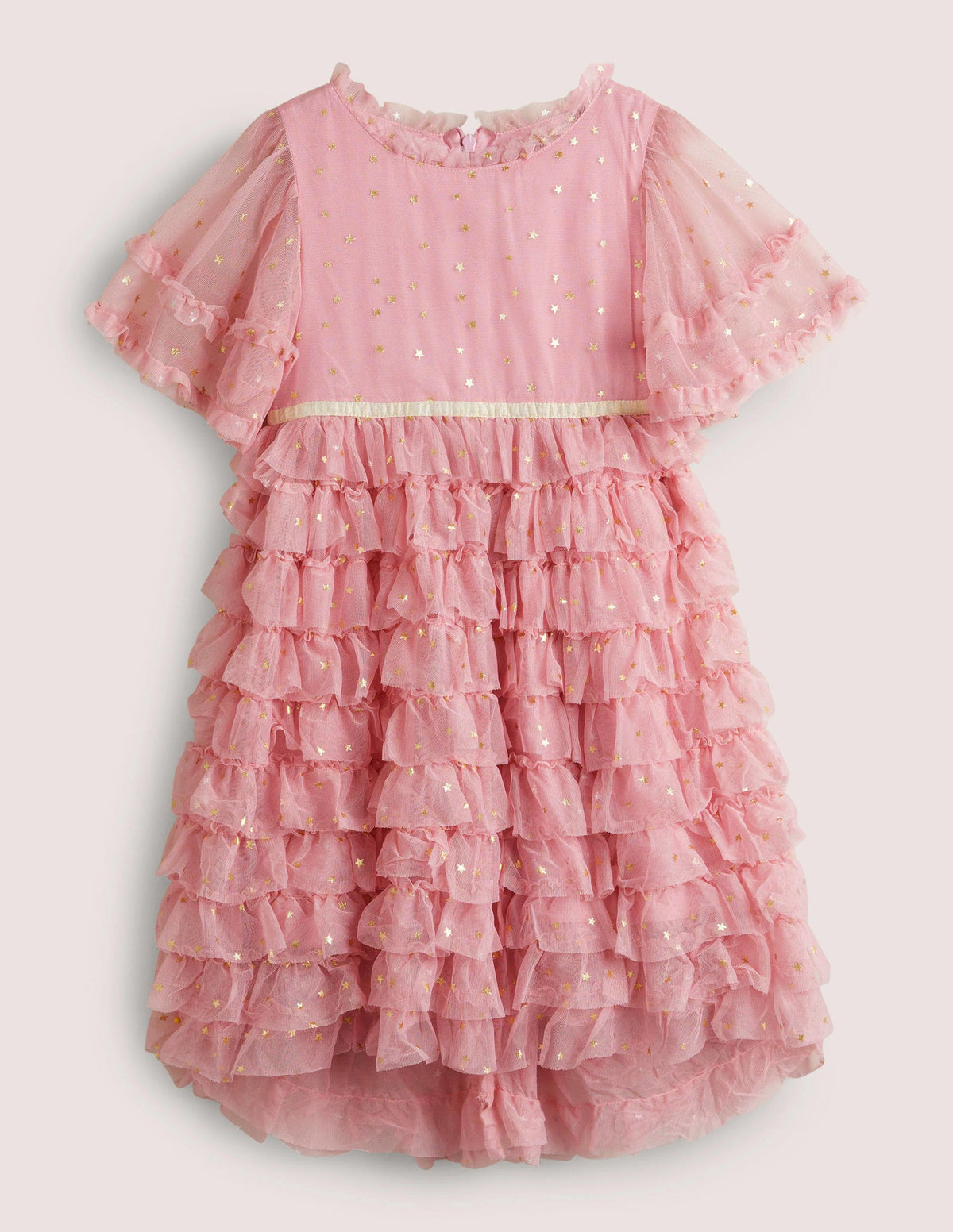 Pink Gold Star Print Ruffle Tulle Party Dress-Cameo-Rosa - Image 1