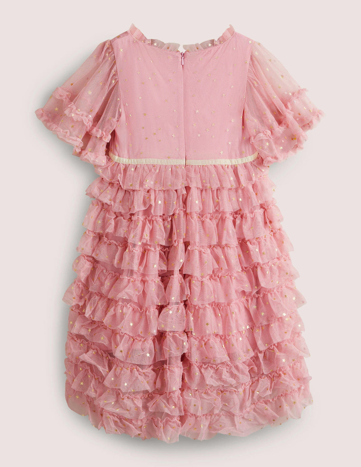 Pink Gold Star Print Ruffle Tulle Party Dress-Cameo-Rosa-2
