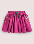 Embroidered Woven Twirly Skirt-Shocking Pink Embroidery