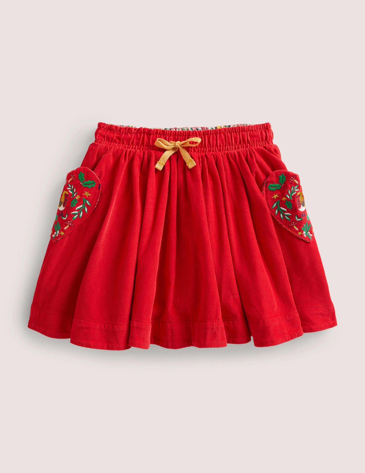 Embroidered Woven Twirly Skirt-Rockabilly Red Embroidery-1