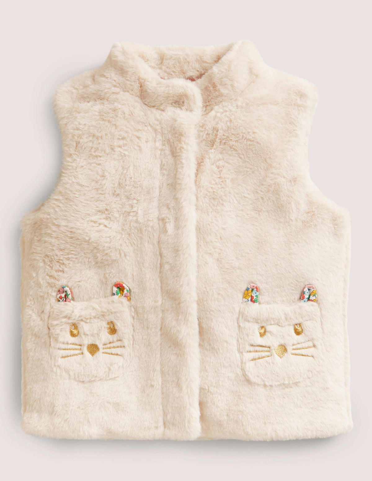 White Faux Fur Gilet with Cat Pockets-Hellbeige-1