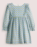 Gestuftes Webkleid mit Rüschen-Naturweiß, Hübsche Knospen
