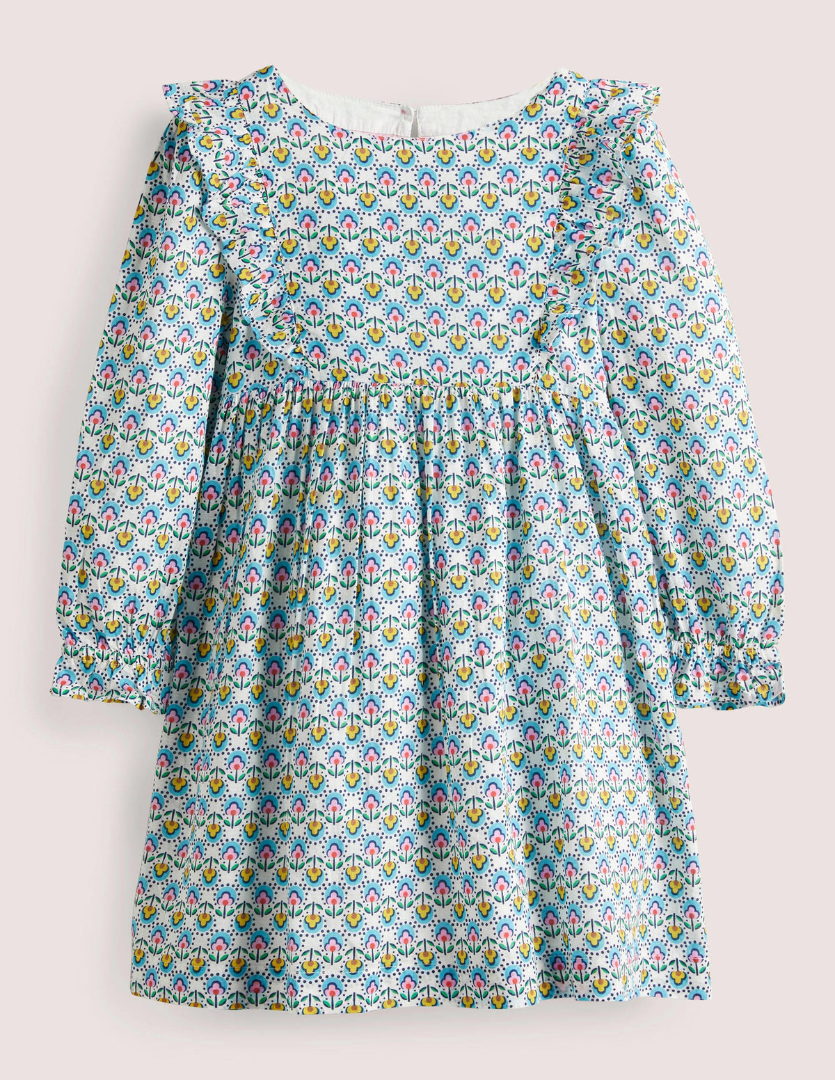 Gestuftes Webkleid mit Rüschen-Naturweiß, Hübsche Knospen - Image 1