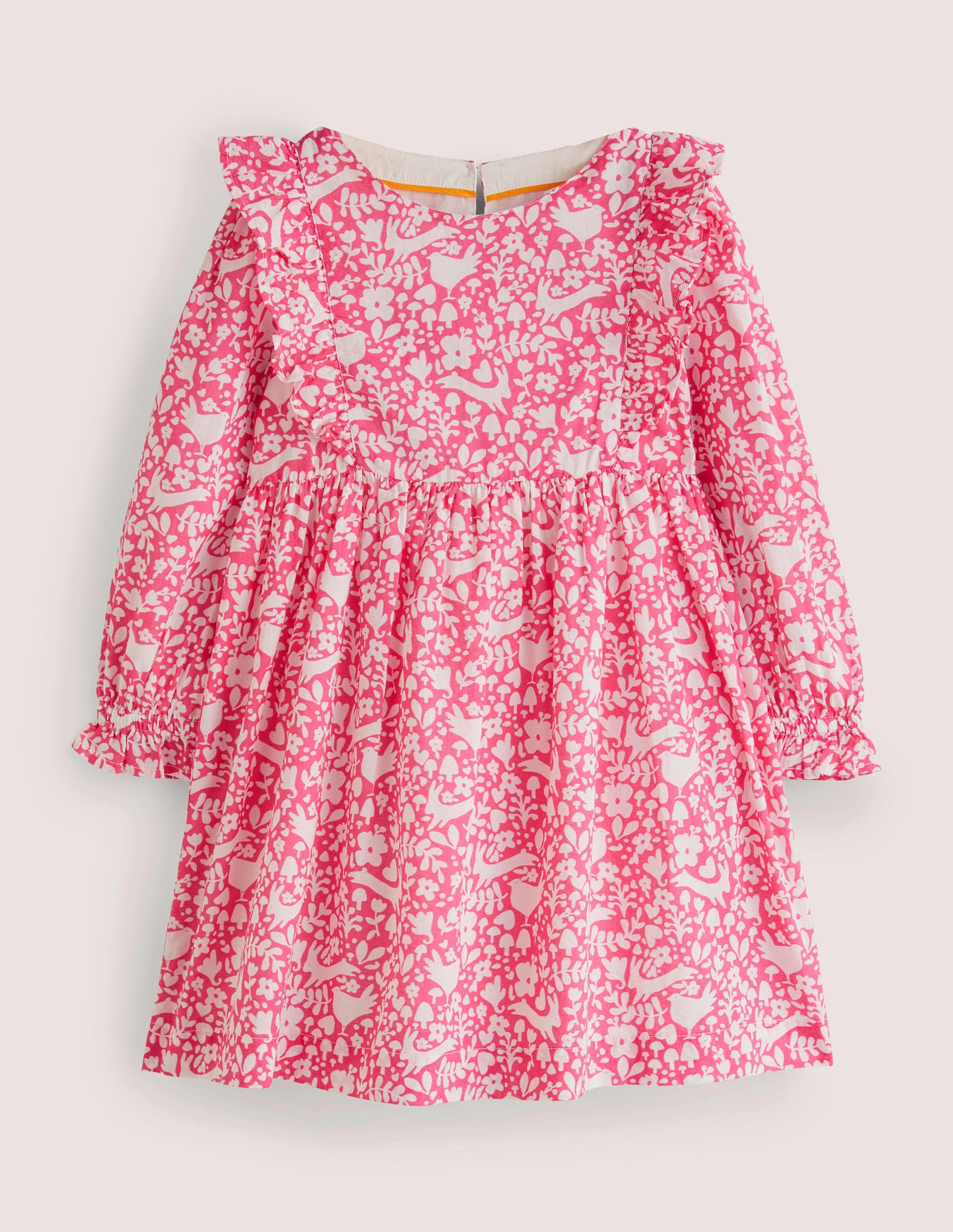 Gestuftes Webkleid mit Rüschen-Rosa, Waldmotiv, Toile - Image 1