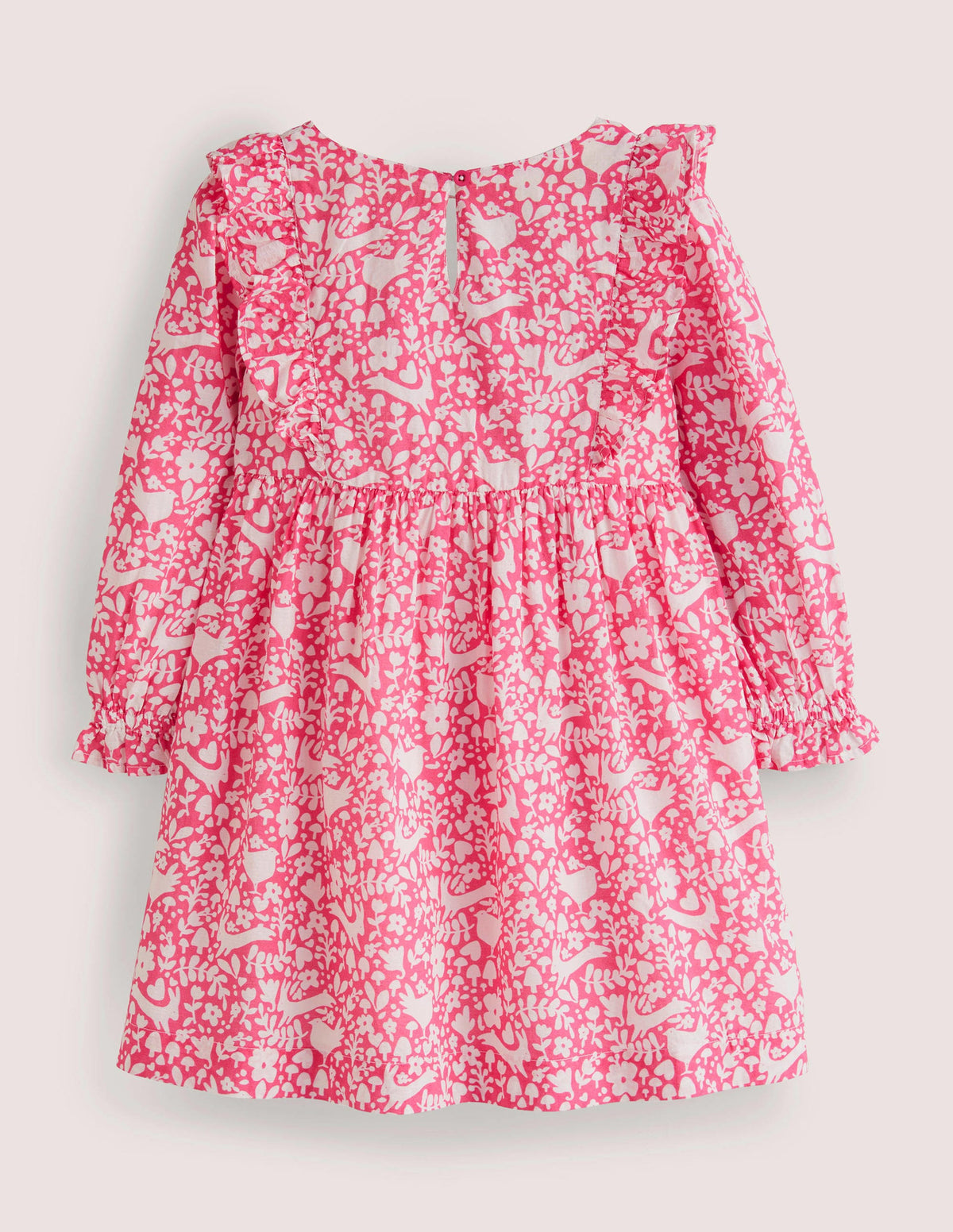 Gestuftes Webkleid mit Rüschen-Rosa, Waldmotiv, Toile - Image 2