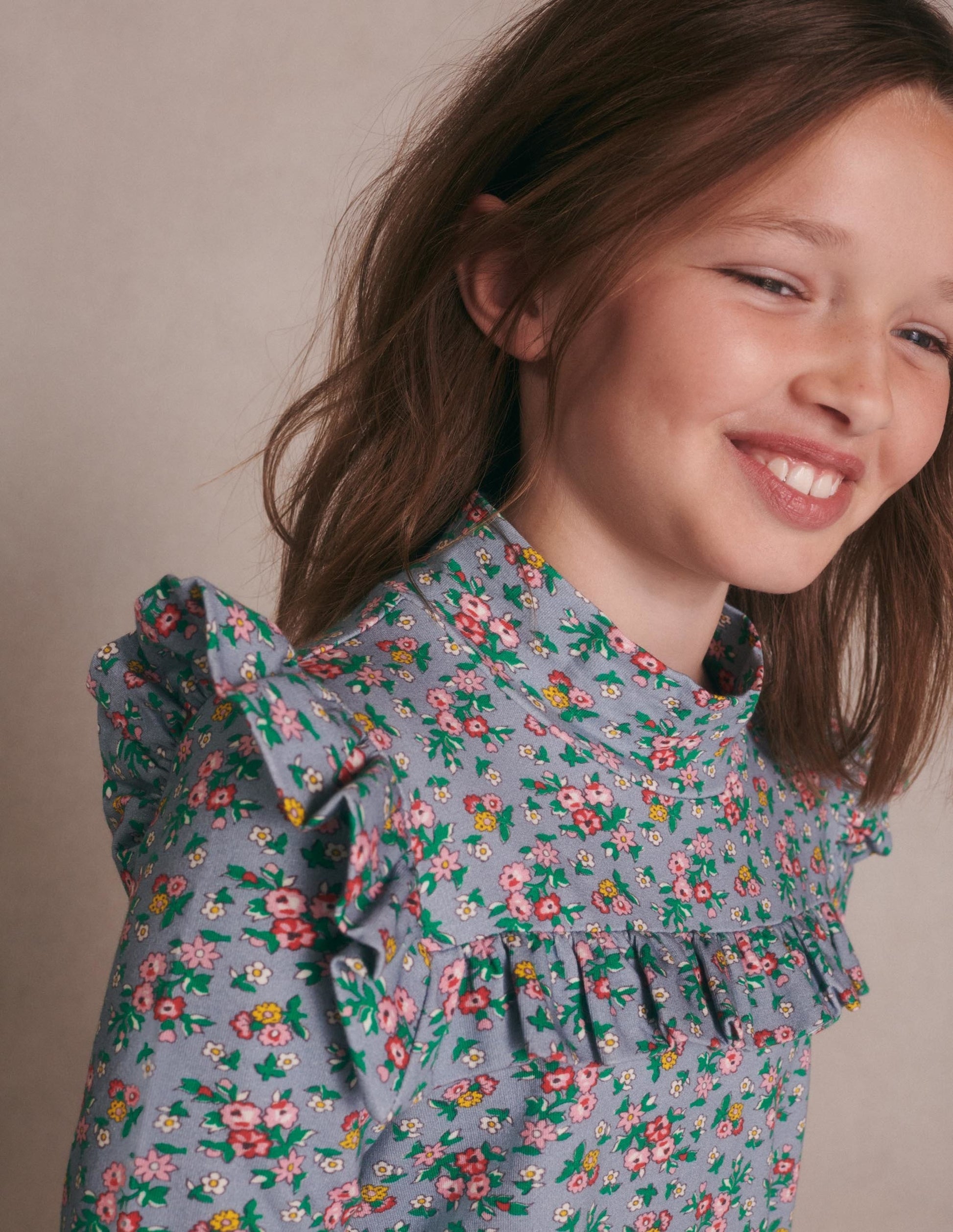 Robe à col roulé-Bouquet de fleurs bleu ancien-5