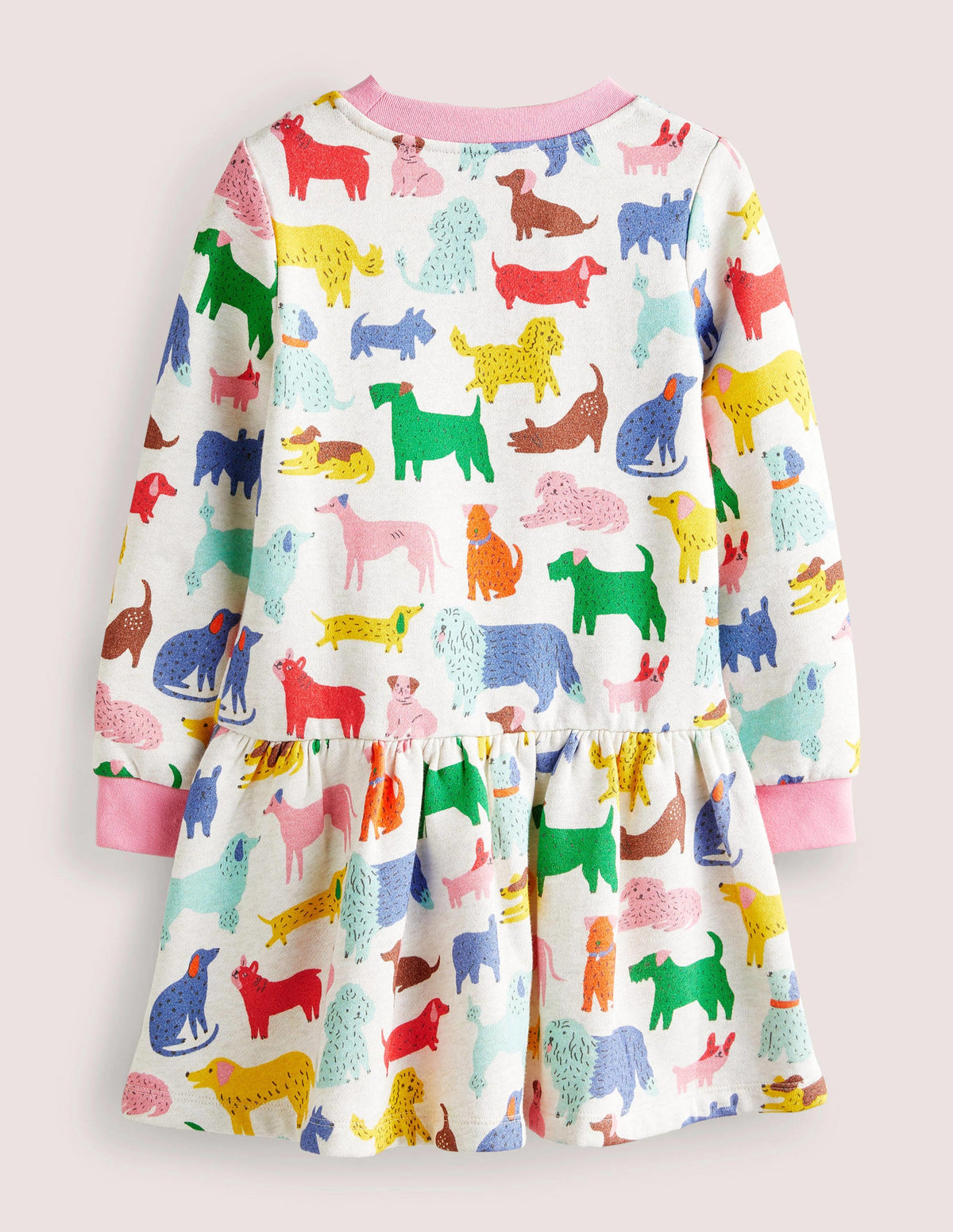 Gemütliches Sweatshirt-Kleid mit Muster-Hellbeige Meliert, Verspielte Hunde - Image 2