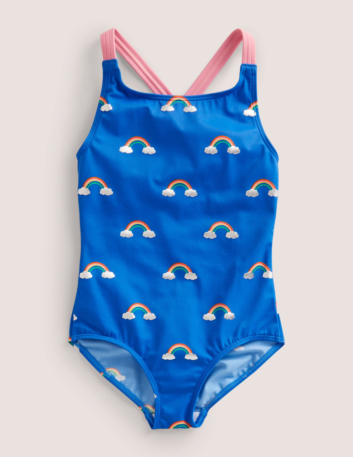 Cross-back Printed Swimsuit-Cabana Blue Rainbow Clouds-1
