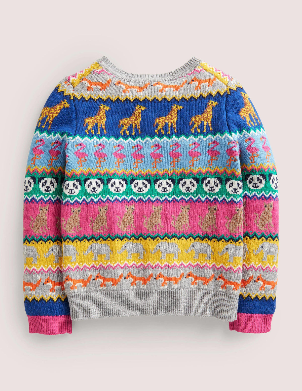 Rainbow Animal Stripe Fair Isle Cardigan-Bunt, Tier-Fair-Isle-Muster-2