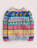 Rainbow Animal Stripe Fair Isle Cardigan-Bunt, Tier-Fair-Isle-Muster