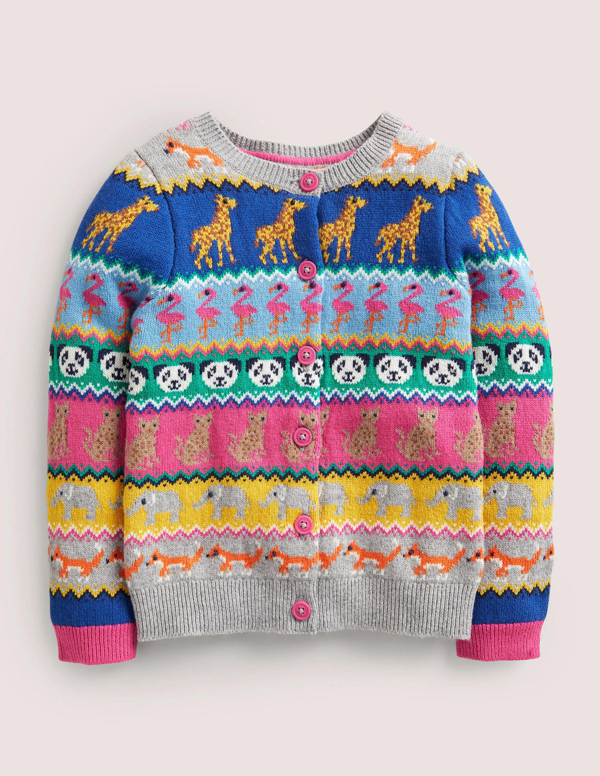 Rainbow Animal Stripe Fair Isle Cardigan-Bunt, Tier-Fair-Isle-Muster - Image 1
