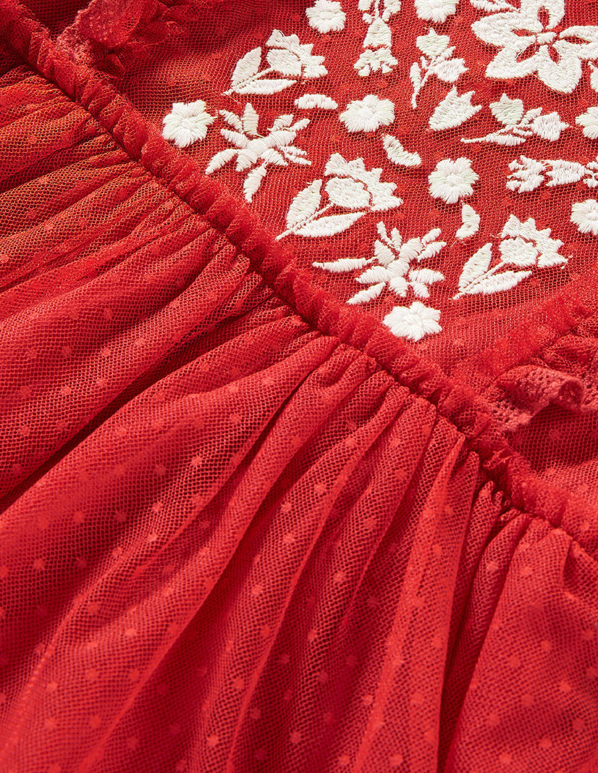 Langärmliges Tüllkleid-Rockabilly-Rot, Blumen - Image 3