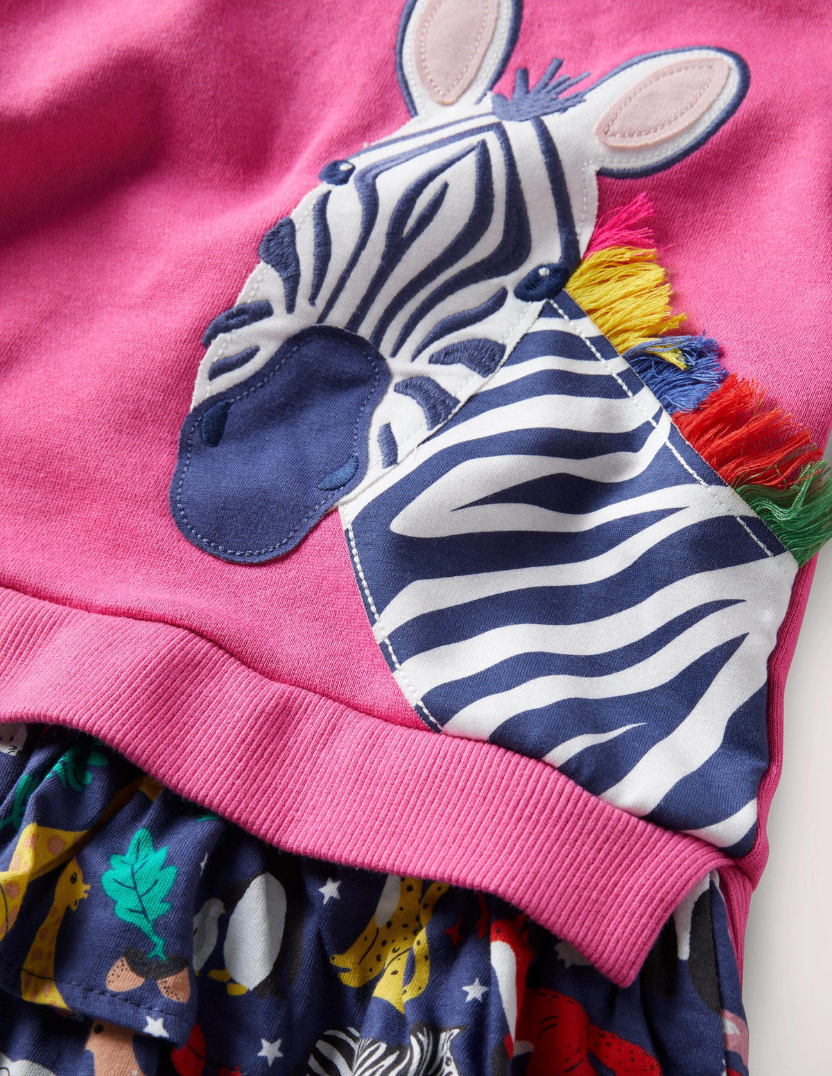 Hooded Appliqué Sweat Dress-Pink Global Animals Zebra-3