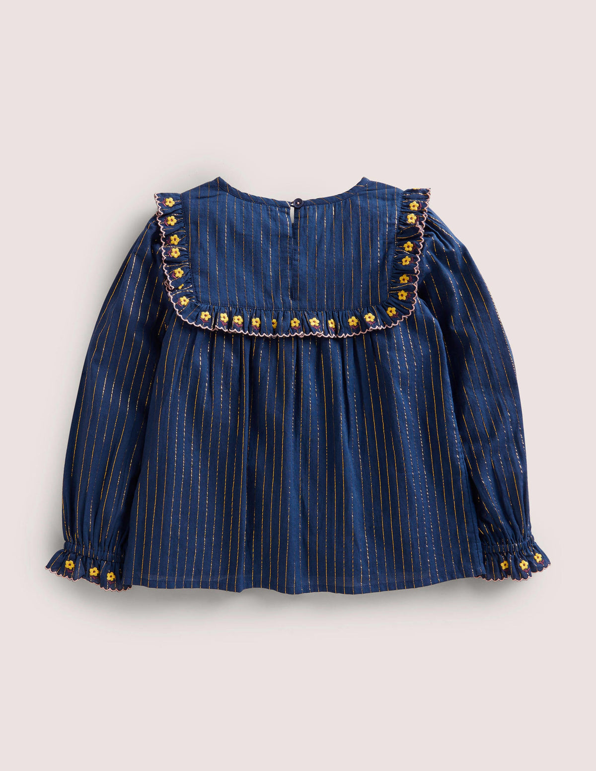Gerüschtes Weboberteil mit Stickerei-Schuluniform-Navy, Blumen-2