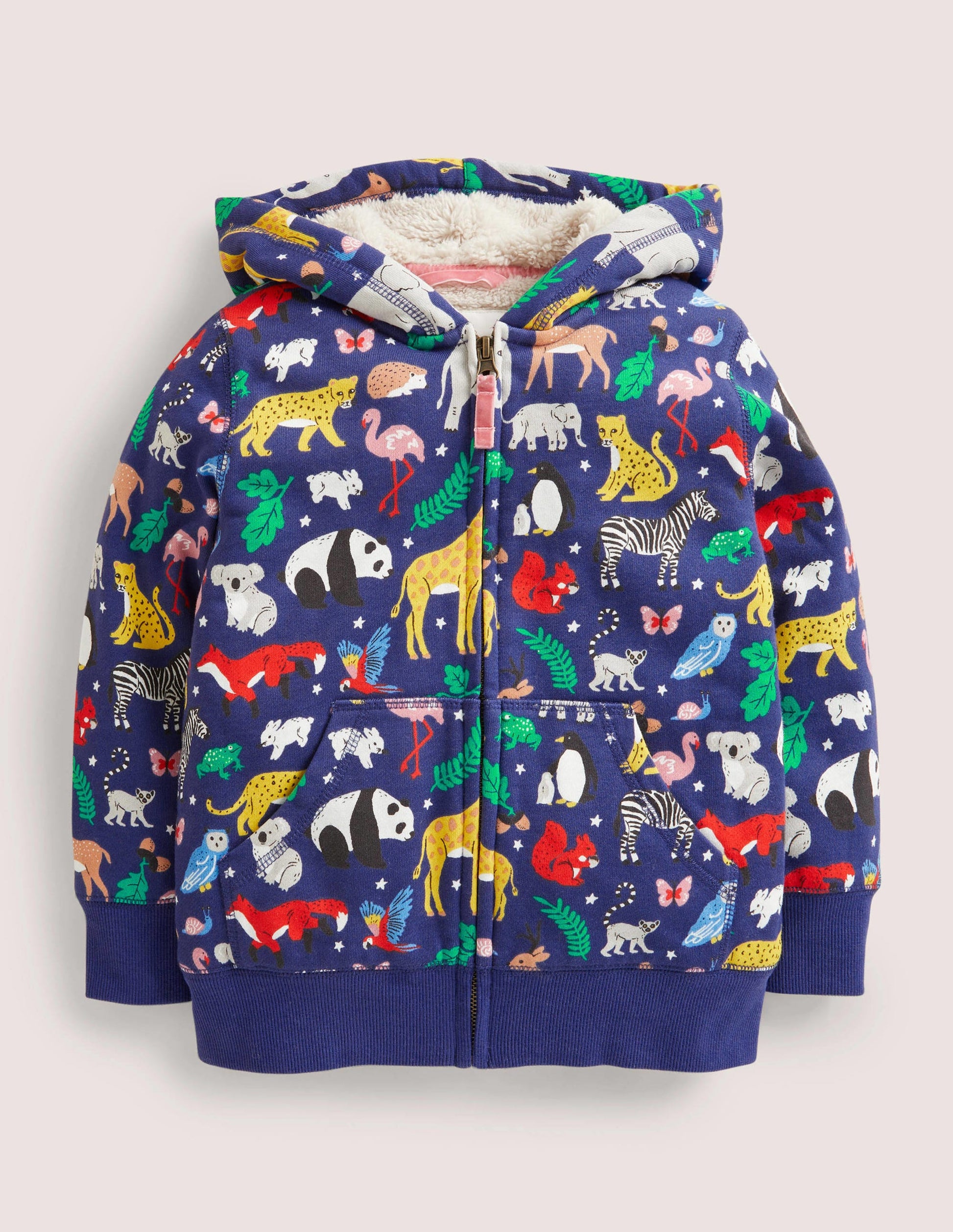 Kapuzenpulli mit Zottelfutter-Segelblau, Tiere der Welt-1