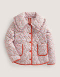 Gesteppte Jacke mit großem Kragen-Fliederrosa, Vintage-Blumenmuster