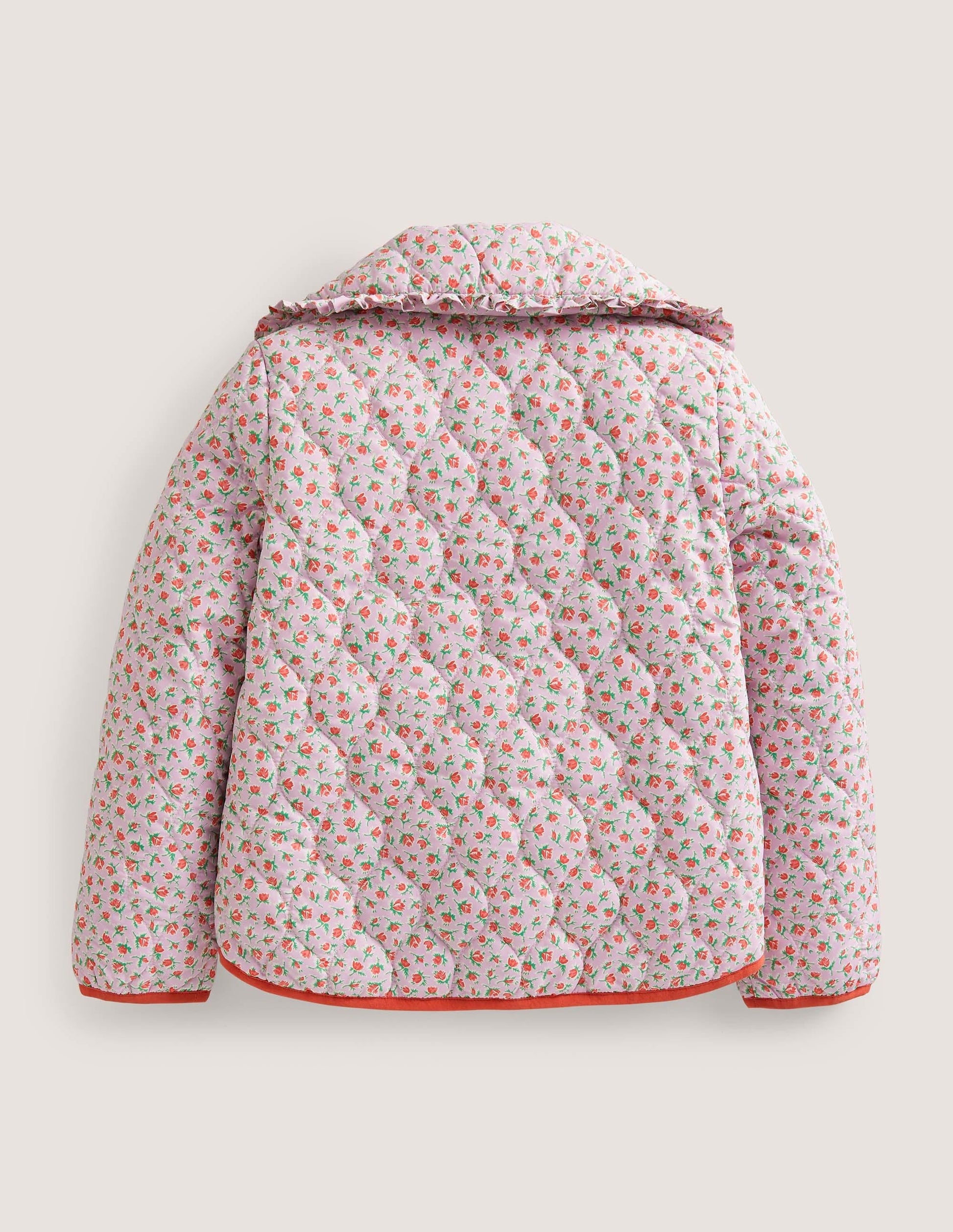Gesteppte Jacke mit großem Kragen-Fliederrosa, Vintage-Blumenmuster-2