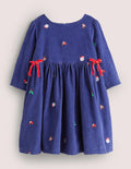 Navy Cord Christmas Party Dress-Segelblau, Weihnachtsmotiv