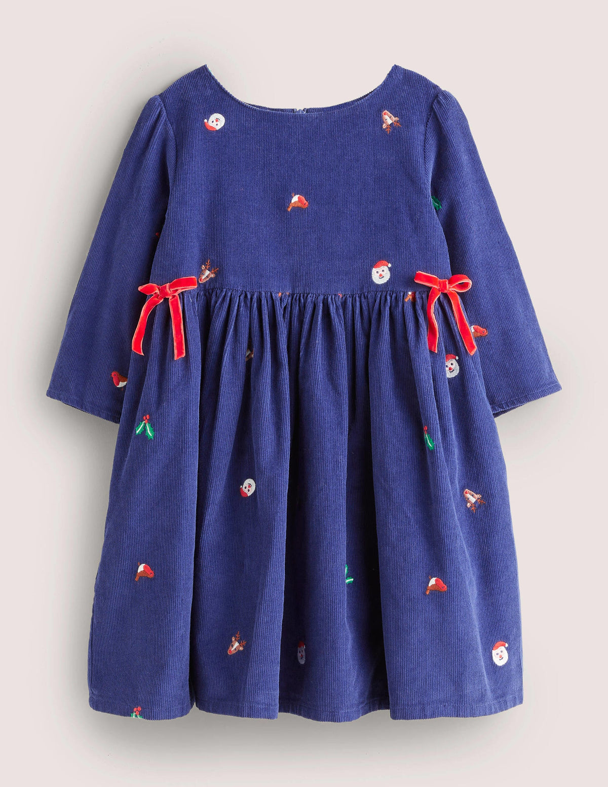 Navy Cord Christmas Party Dress-Segelblau, Weihnachtsmotiv-1