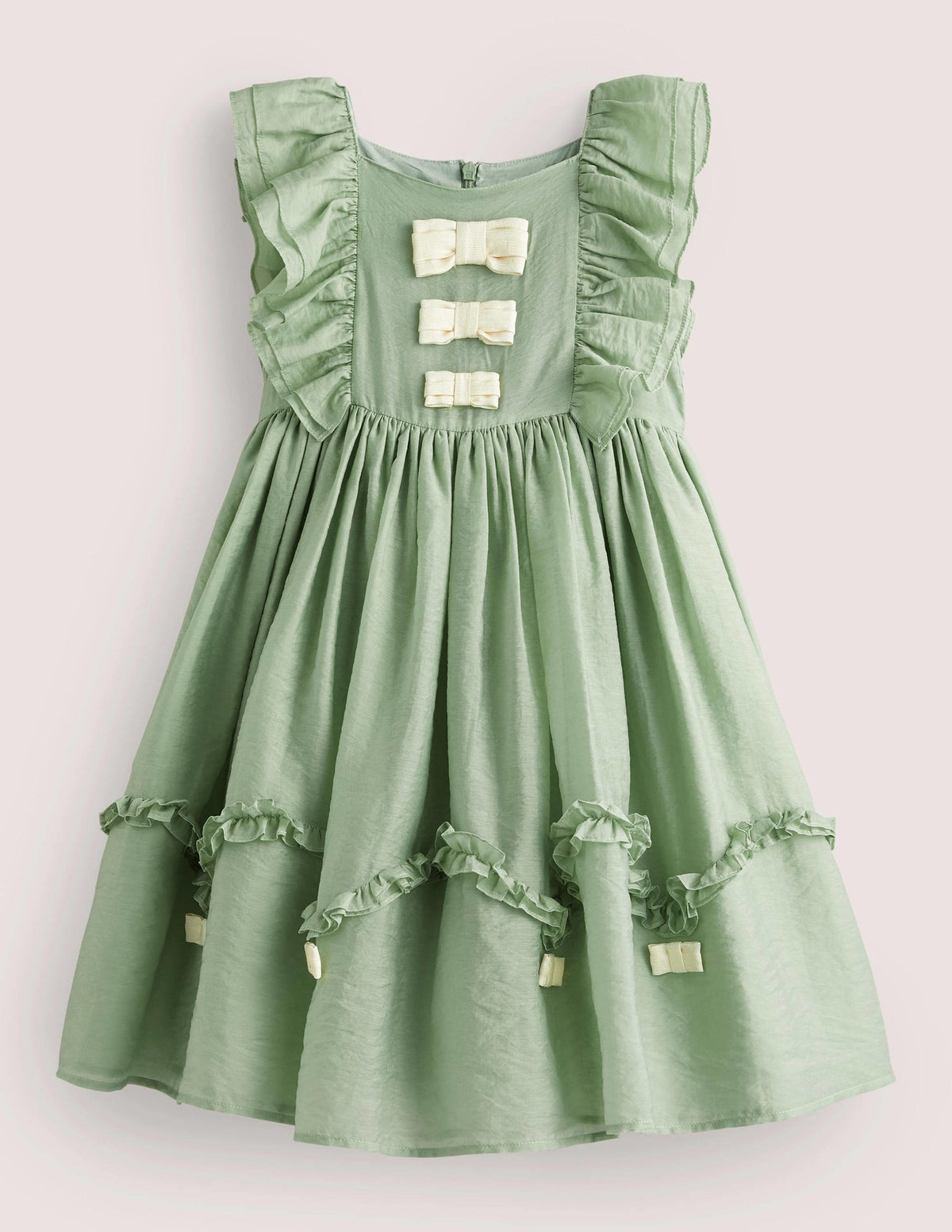 Green Organza Bow Party Dress-Nœuds dorés vert csarite-1