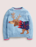 Blue Festive Dog Print Christmas Jumper-Dusty Blue Dog Cracker