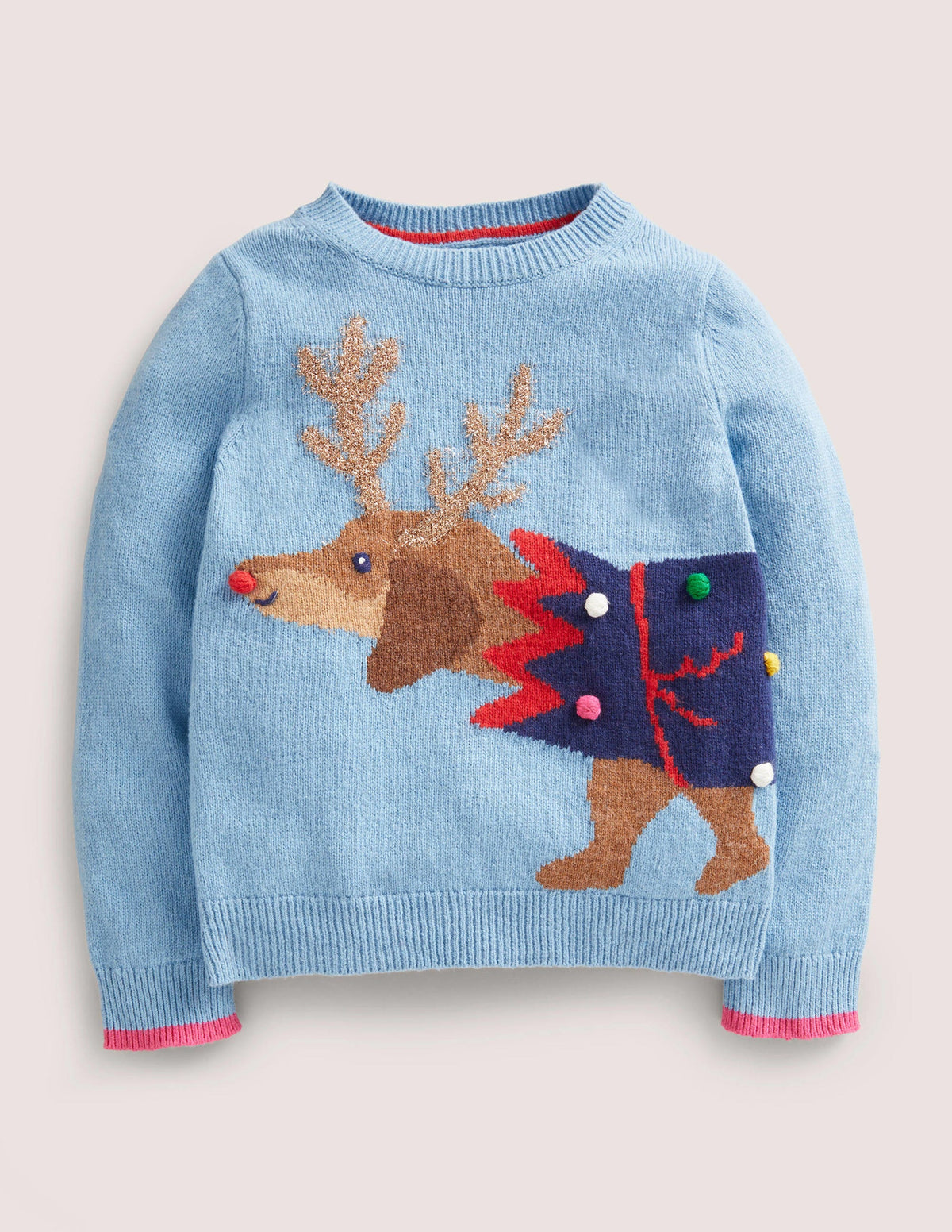 Blue Festive Dog Print Christmas Jumper-Dusty Blue Dog Cracker - Image 1