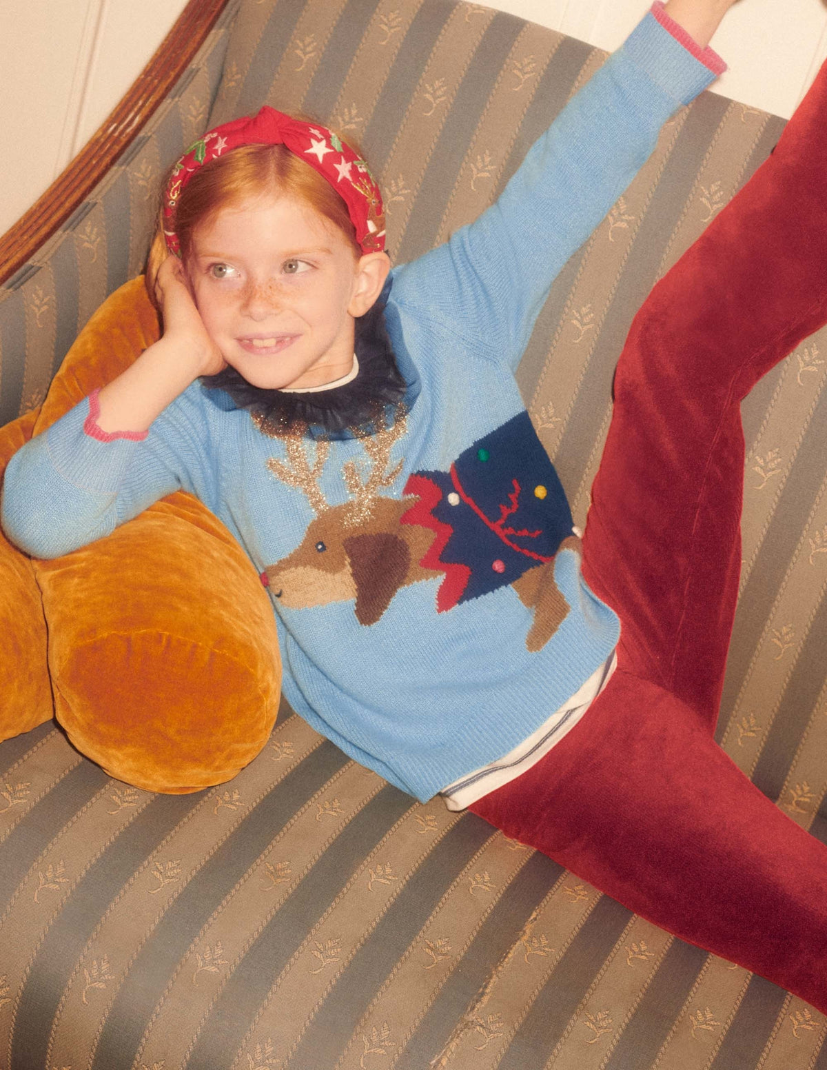 Blue Festive Dog Print Christmas Jumper-Dusty Blue Dog Cracker - Image 6