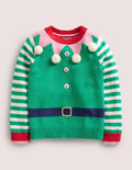 Green Stripe Elf Pompom Christmas Jumper-Lutin poivron vert