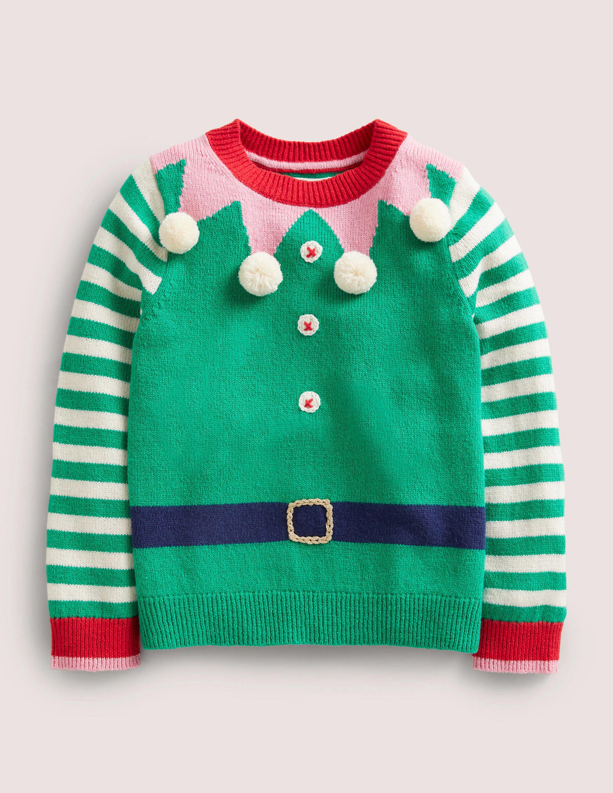 Green Stripe Elf Pompom Christmas Jumper-Lutin poivron vert-1