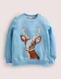 Blue Reindeer Embroidered Sweatshirt-Graublau, Rentier