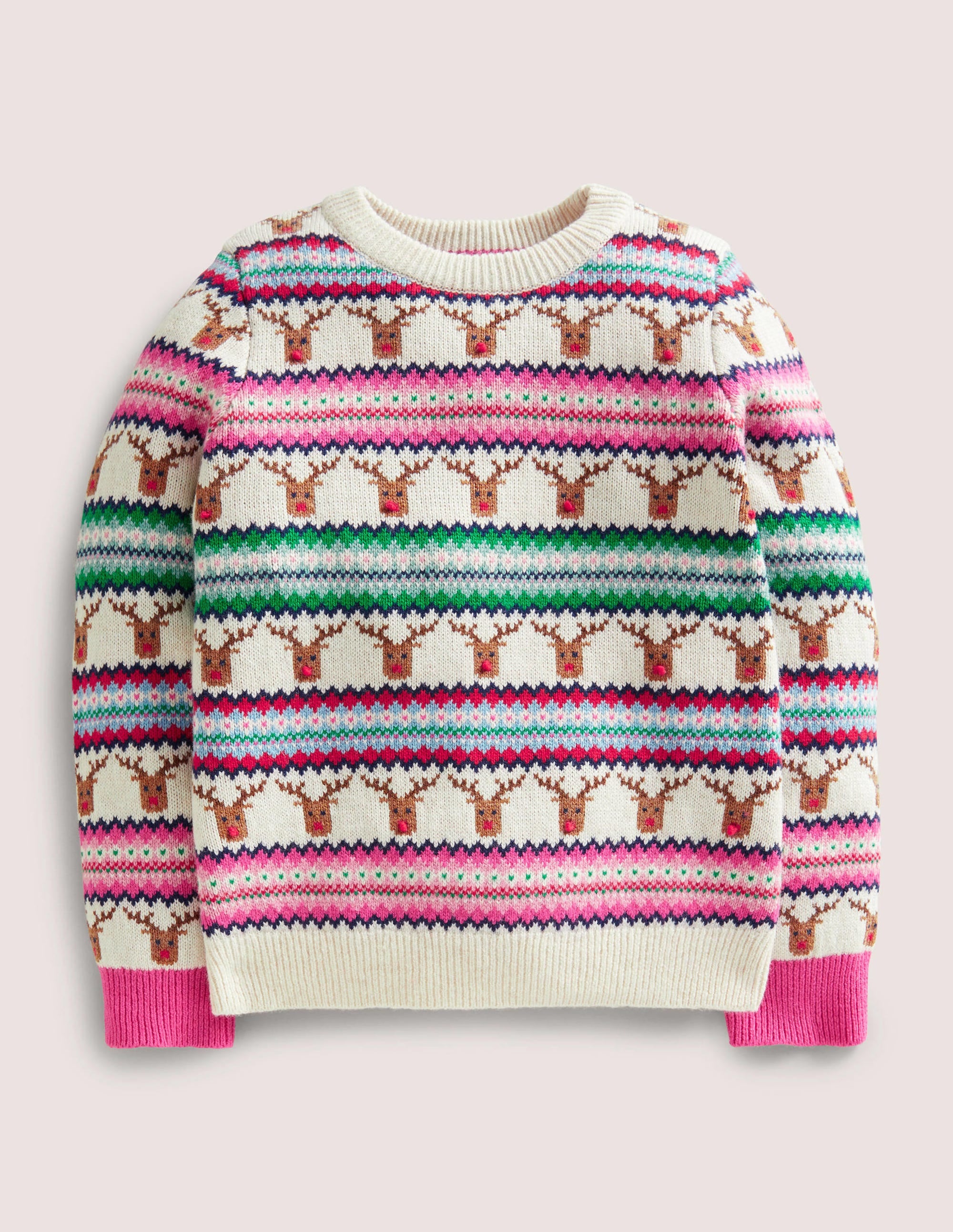 Reindeer Fair Isle Christmas Jumper-Bunt, Gestreift/Rentier - Image 1