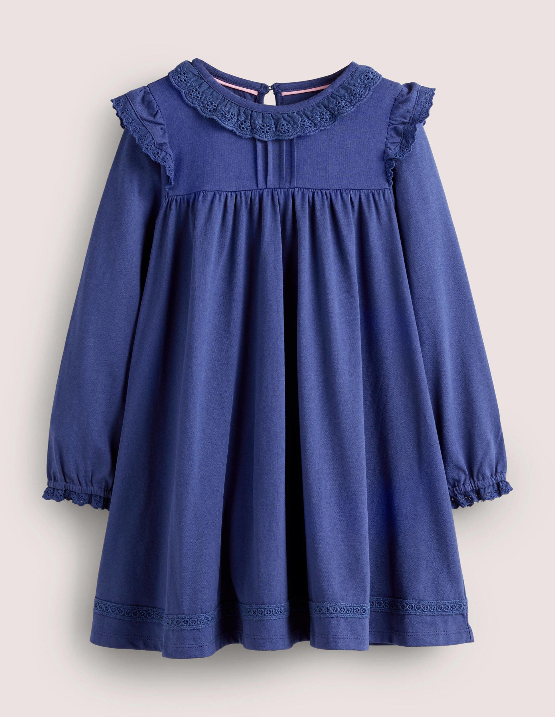 Rüschenkleid mit Lochstickerei-Segelblau-1