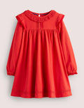 Rüschenkleid mit Lochstickerei-Rockabilly-Rot