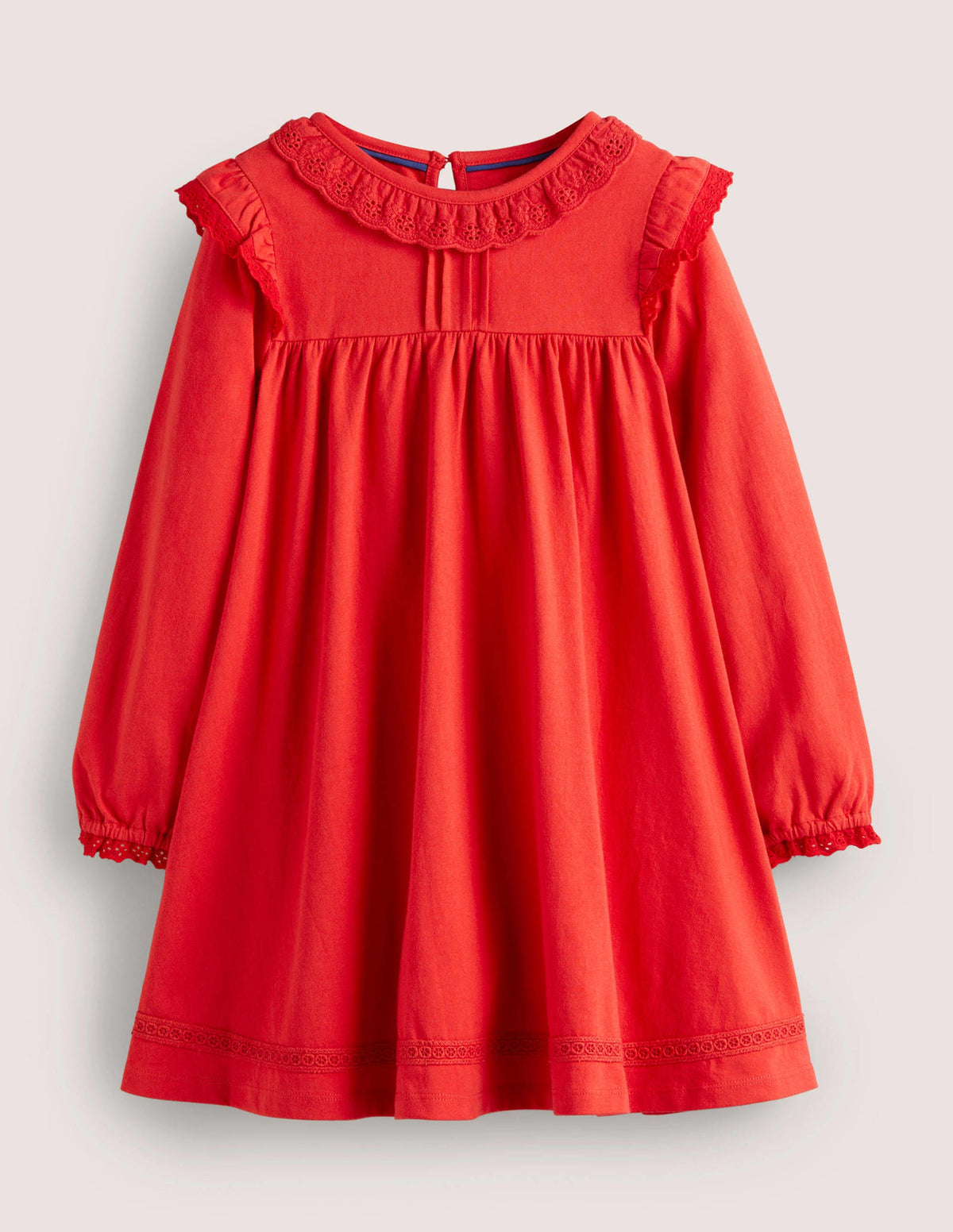 Rüschenkleid mit Lochstickerei-Rockabilly-Rot - Image 1