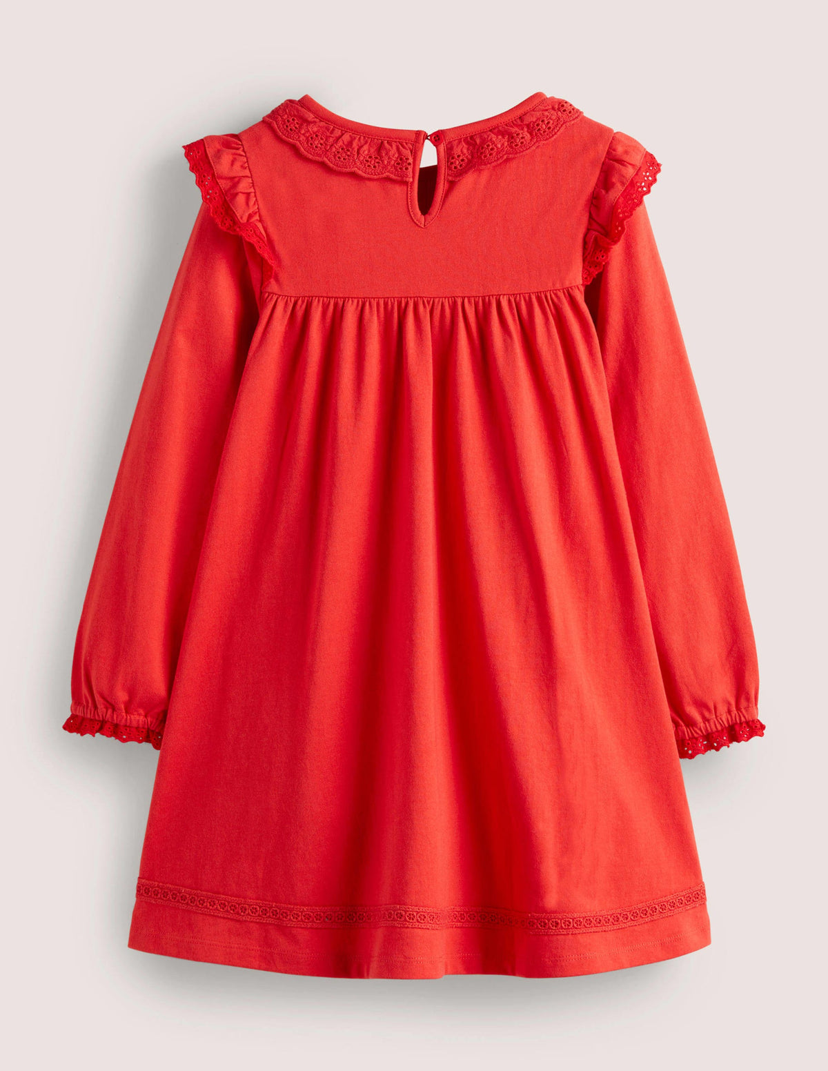 Rüschenkleid mit Lochstickerei-Rockabilly-Rot-2