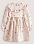 Jerseykleid mit Spitzenpasse-Hellbeige Meliert, Kleine Blumen