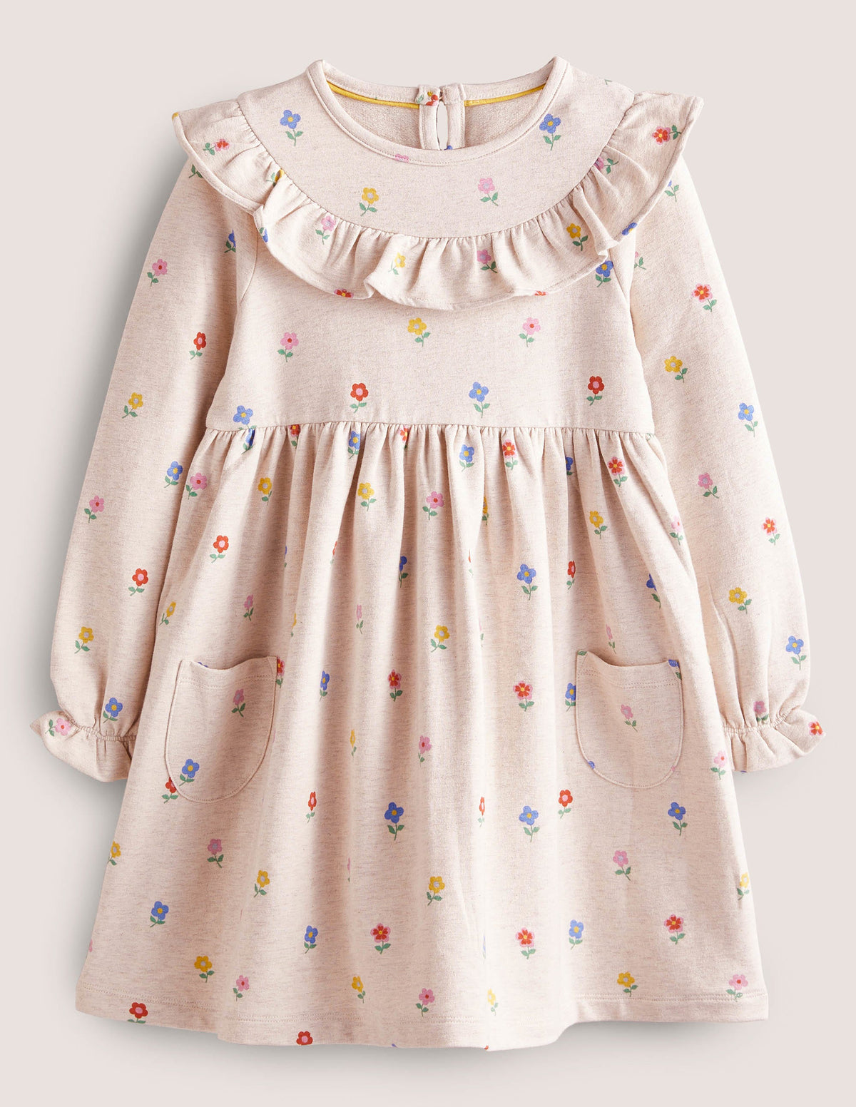 Jerseykleid mit Spitzenpasse-Hellbeige Meliert, Kleine Blumen - Image 1