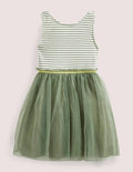 Kleid aus Jersey-Tüll-Mix-Militärgrün