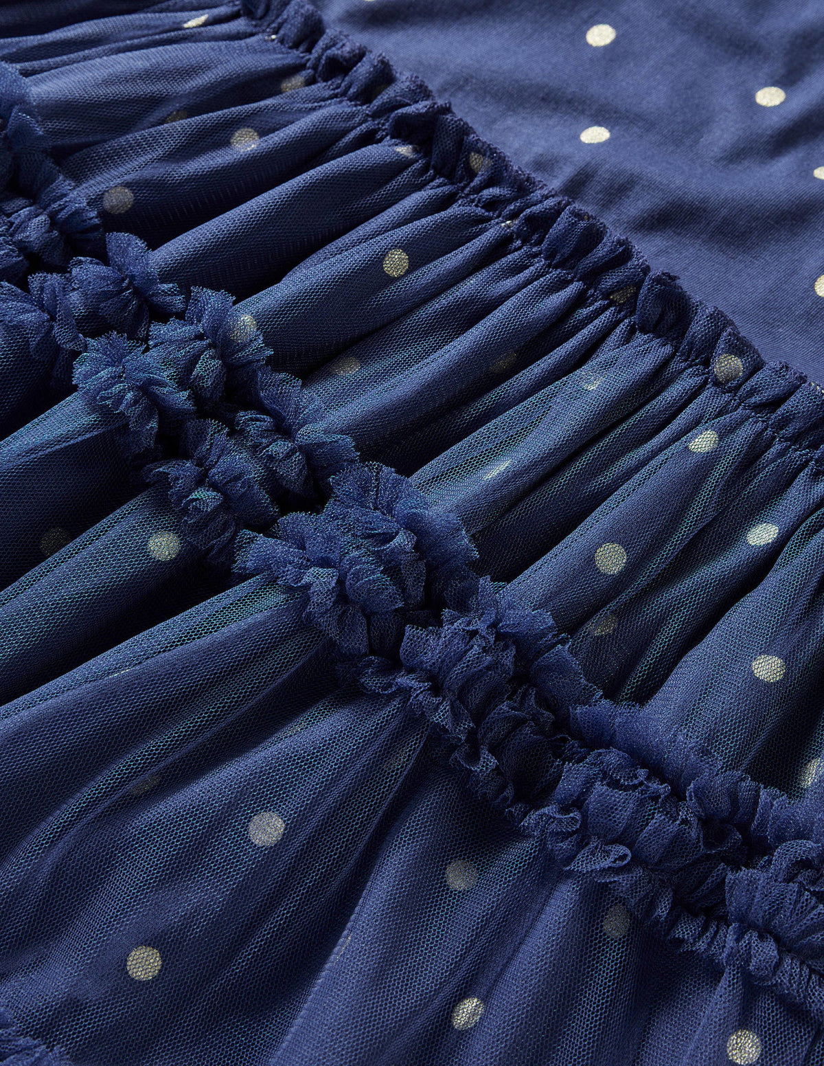 Langärmliges Tüllkleid aus Jersey-Segelblau/Gold, Getupft - Image 3